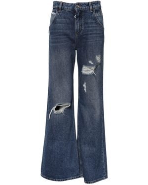 Dolce & Gabbana Blue Cotton Wide Leg Tattered Denim Jeans