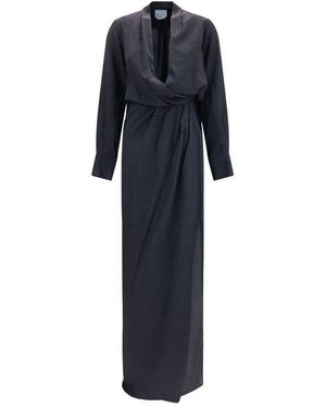 Sa Su Phi Black Silk Long Dress - Blue