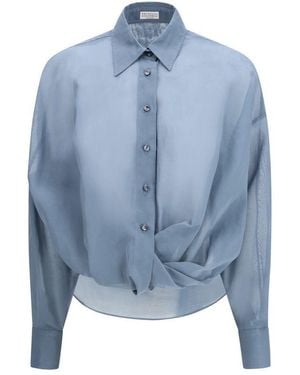Brunello Cucinelli Blue Cotton Pattern Shirt