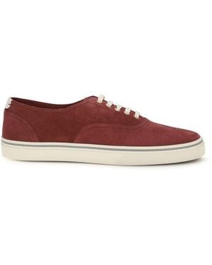 Brunello Cucinelli Bordeaux Calf Leather Bos Taurus Low Top Trainers - Red