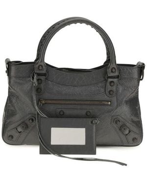 Balenciaga Grey Lamb Ovis Aries Shoulder Bag - Black