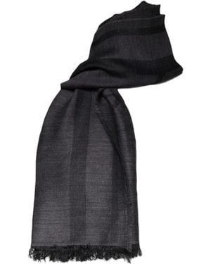 Gianfranco Ferré Dark Grey Wool Viscose Foulard Patterned Scarf - Black