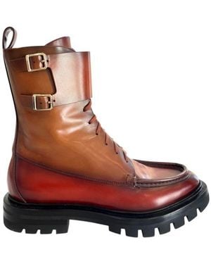 Santoni Red Leather Boots - Brown