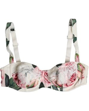 Dolce & Gabbana White Floral Balconette Underwired Bra Underwear - Pink