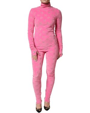 Dolce & Gabbana Pink Logo Monogram Long Sleeve Jumpsuit Dress