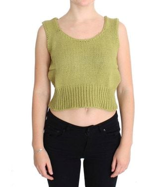 Pink Memories Cotton Blend Knitted Sleeveless Jumper - Green