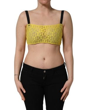 Dolce & Gabbana Yellow Cotton Crepe Chiffon Crop Bralette Top - Green