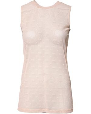 Dolce & Gabbana Beige Nylon Logo Monogram Sleeveless Tank Top - Pink