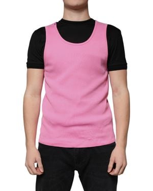 Dolce & Gabbana Pink Cotton Round Neck Sleeveless T