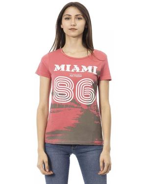 TRUSSARDI ACTION Chic Pink Short Sleeve Round Neck Tee - Red