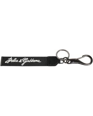 Dolce & Gabbana Black White Dg Logo Silver Men Keychain Polyester Keyring