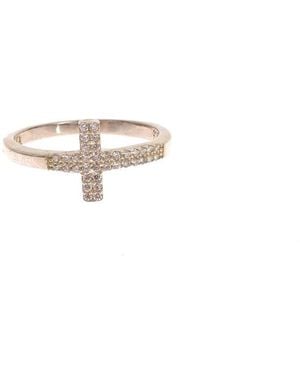 Nialaya Silver Cz Cross 925 Ring - Metallic