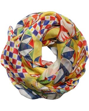 Dolce & Gabbana Multicolour Silk Carretto Foulard Scarf - Pink