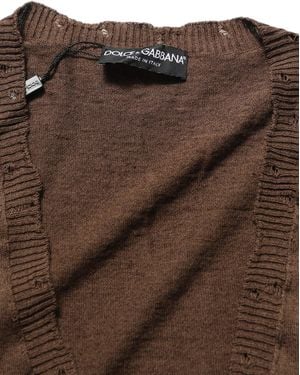 Dolce & Gabbana Flax Buttoned V-Neck Pullover Jumper Cotton Clothing - Brown