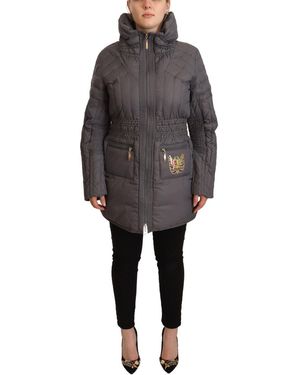 Roccobarocco Grey Quilted Long Sleeves Logo Patch Full Zip Jacket - Black