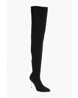 Balmain Monogrammed Over-The-Knee Boots - Black