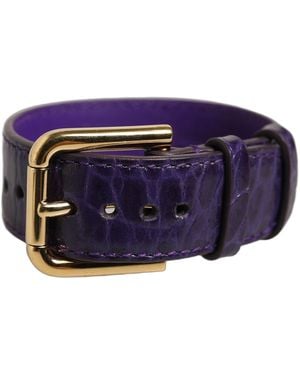 Dolce & Gabbana Violet Embossed Leather Gold Buckle Belt Strap Bracelet - Blue