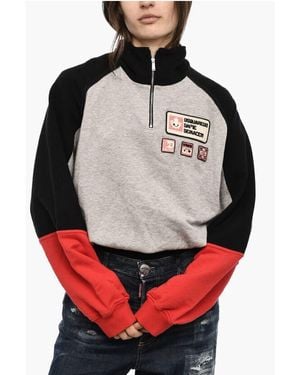 DSquared² Half Zip Cotton Sweatshirt With Patches - Red