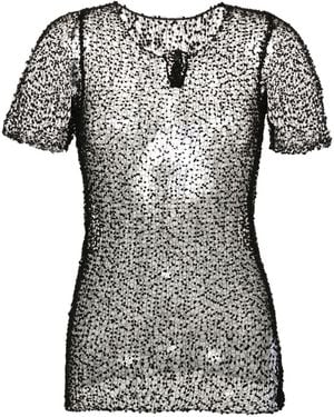 Maison Margiela Dot-Embroidered Semi-Sheer Top - Black