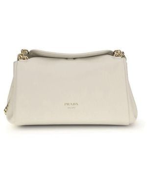 Prada White Calf Leather Bos Taurus Shoulder Bag - Natural