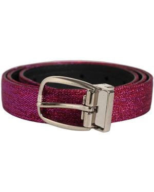 Dolce & Gabbana Men Fuchsia Glitter Silver Metal Buckle Belt - Purple