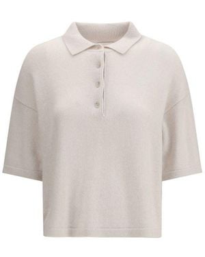 Allude Beige Cashmere Polo Shirt - White