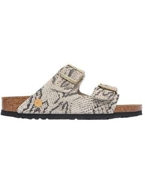 Birkenstock Grey Leather Flat Sandals - Metallic