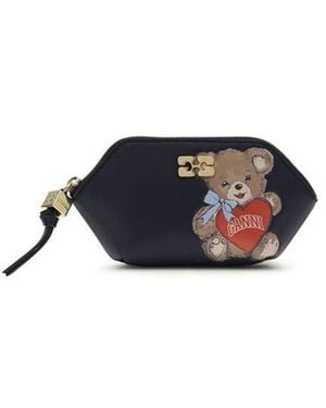 Ganni Black Recycled Leather Wallet - Blue