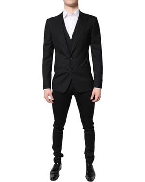 Dolce & Gabbana Black Single Breasted Formal Blazer With Vest