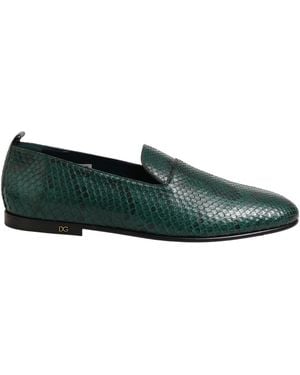 Dolce & Gabbana Dark Green Embossed Leather Loafers Shoes