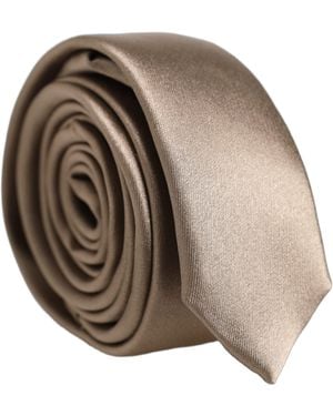 Dolce & Gabbana Brown Satin 100% Silk Adjustable Tied Men Necktie Tie - Natural