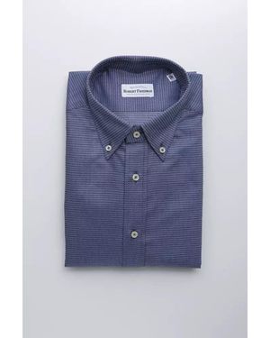 Robert Friedman Elegant Blue Cotton Button Down Shirt