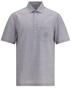 Brunello Cucinelli Virgin Wool Poplin Polo Shirt - Gray