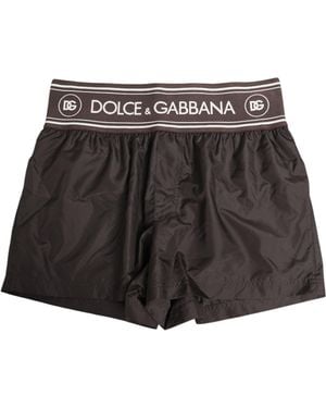 Dolce & Gabbana Brown Polyester Logo Elastic Waistband Swimwear - Gray