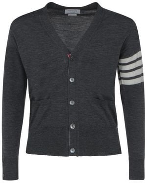 Thom Browne Grey Fleece Wool Cardigan - Black