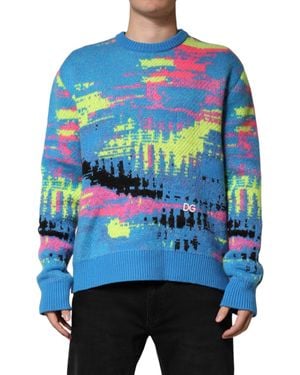Dolce & Gabbana Multicolour Men Crew Neck Pullover Jumper - Blue