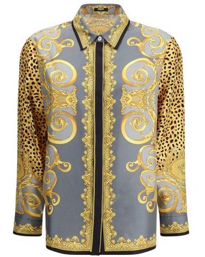 Versace Silk Cheetah Foulard Shirt - Green