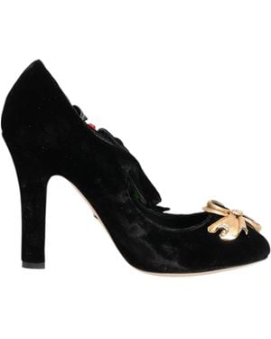 Dolce & Gabbana Black Roses Crystal Brooch Mary Jane Shoes