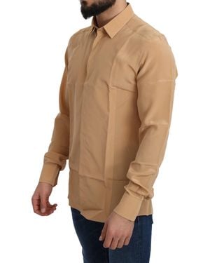 Dolce & Gabbana Yellow Silk Gold Top Slim Shirt - Blue