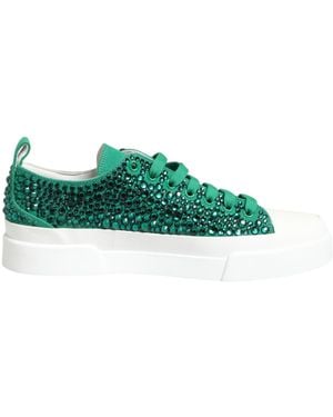 Dolce & Gabbana Green Portofino Crystal Dg Logo Sneakers Shoes