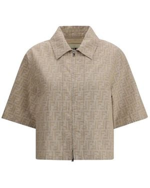 Fendi Chambray Cropped Jacket - Natural