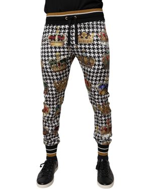 Dolce & Gabbana Crown Print Houndstooth Trousers - Black