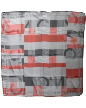 CoSTUME NATIONAL Grey Red Silk Square Neck Wrap Scarf