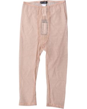 Dolce & Gabbana Beige Logo Lace Lingerie Cropped Tights Underwear - Pink