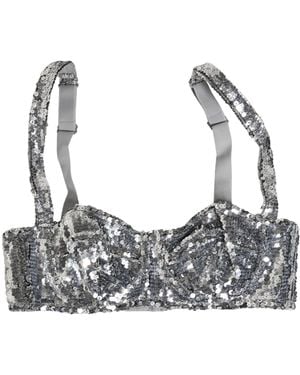 Dolce & Gabbana Silver Sequined Nyon Balconnet Bra Underwear - Gray