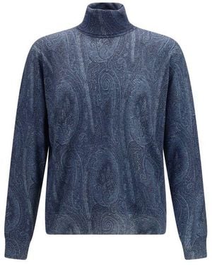 Etro Blue Silk Turtleneck