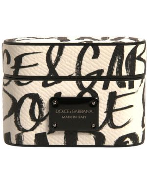 Dolce & Gabbana Black White Leather Scribble Embossed Logo Airpods Case