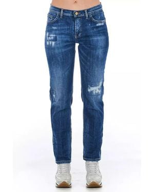Frankie Morello Cotton Blend Worn Wash Jeans - Blue