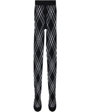 Burberry Check-Print Wool-Blend Tights - Black