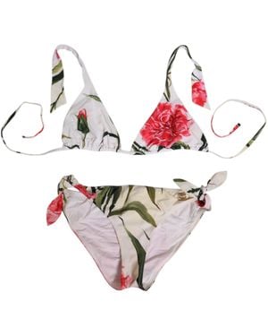 Dolce & Gabbana White Floral Swimsuit 2 Piece Top Bottom Swimwear - Pink